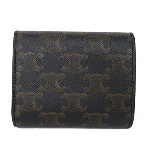 Celine Wallet Canvas Trion Leather Tri fold Compact